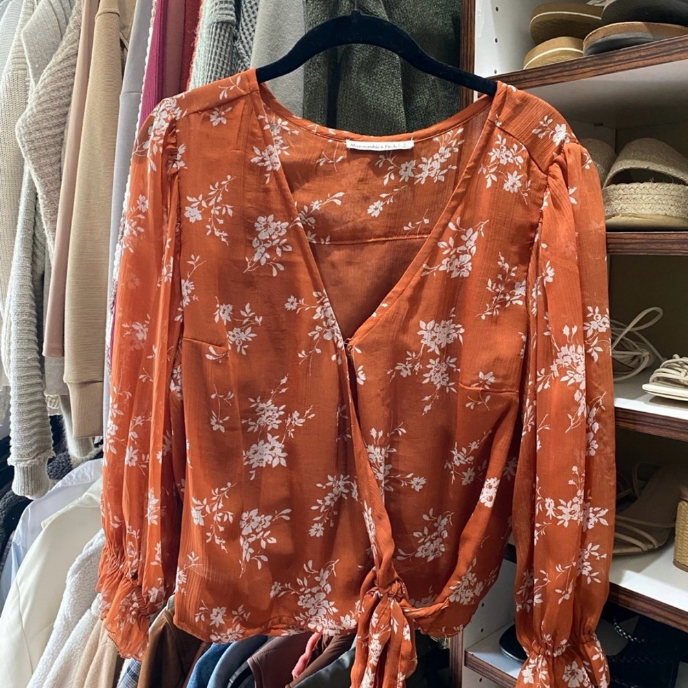 Abercrombie & Fitch Floral Wrap Blouse - Rust
